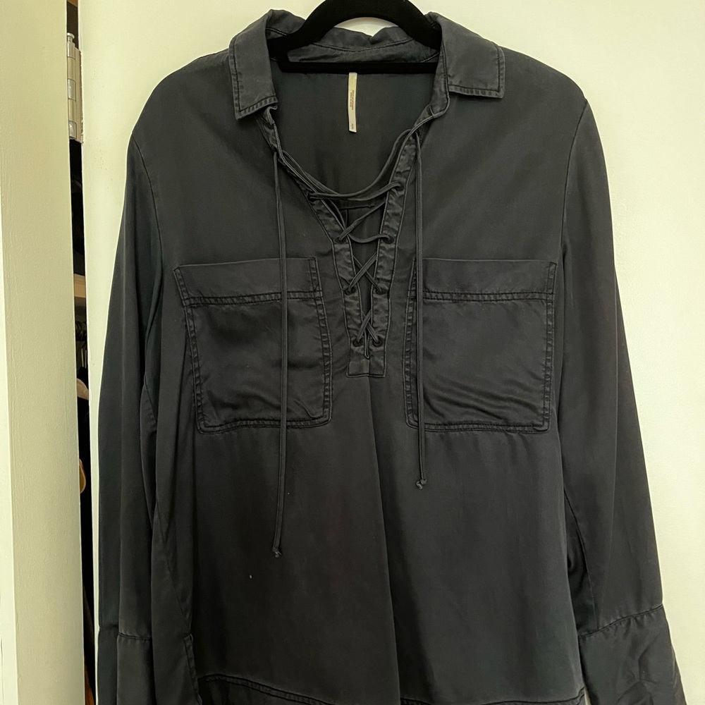 Free People lace tie up shirt